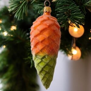 Christopher Radko Pinecone Ornament Sugared Ombre Peach Mint Green Glass Retired